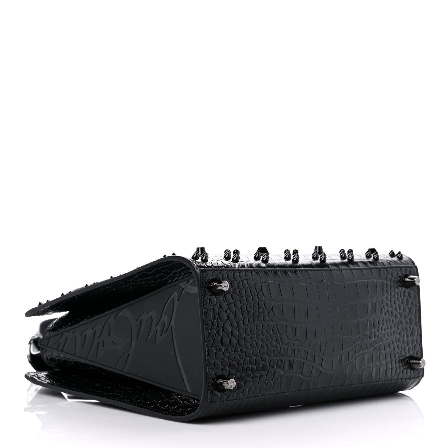 Christian Louboutin Calfskin Alligator Embossed Studded Medium Paloma Black 3 of 9