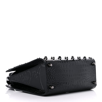 Christian Louboutin Calfskin Alligator Embossed Studded Medium Paloma Black 3 of 9