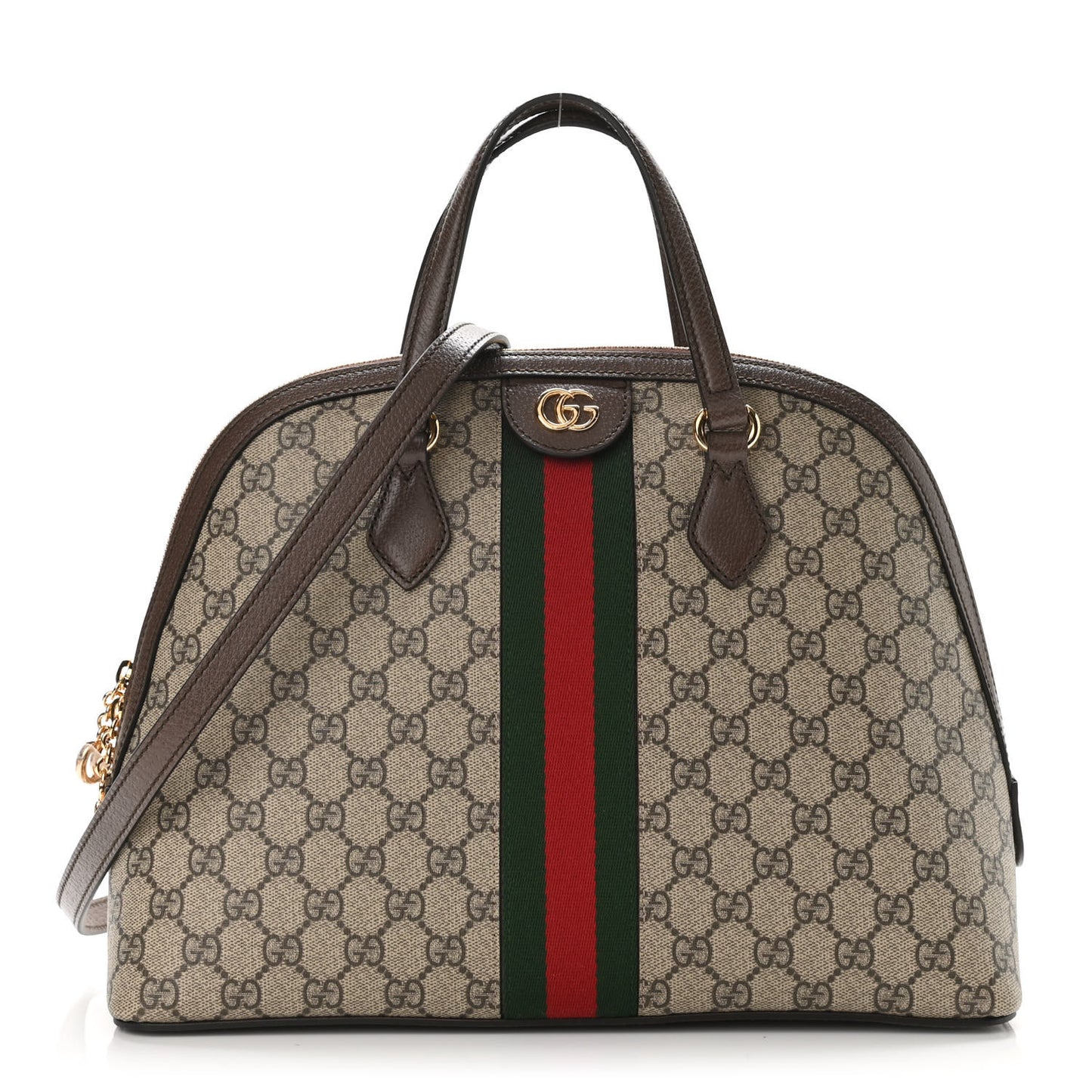 GG Supreme Monogram Web Medium Ophidia Top Handle Dome Bag Brown