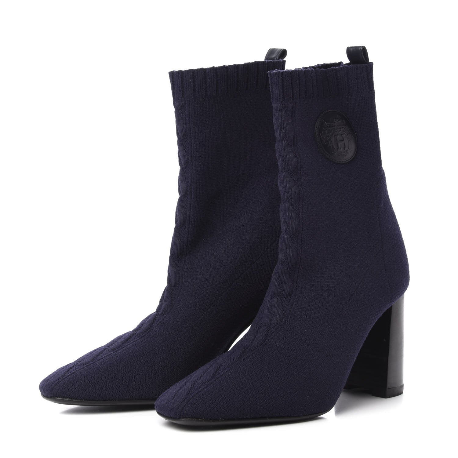 Hermes Knit Calfskin Volver Ankle Boots 37 Bleu Diplomatique 3 of 8