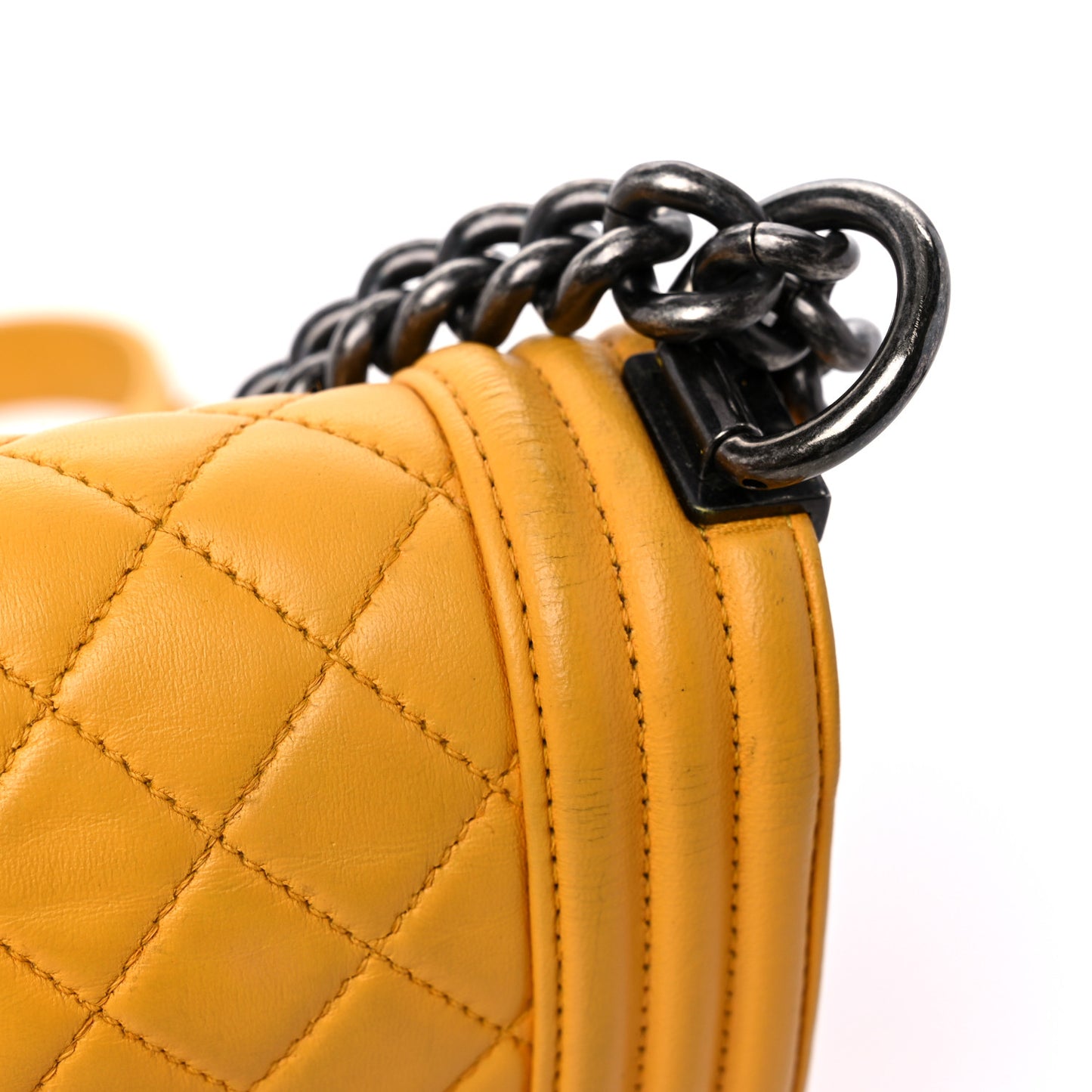 Lambskin Quilted Medium Boy Flap Yellow