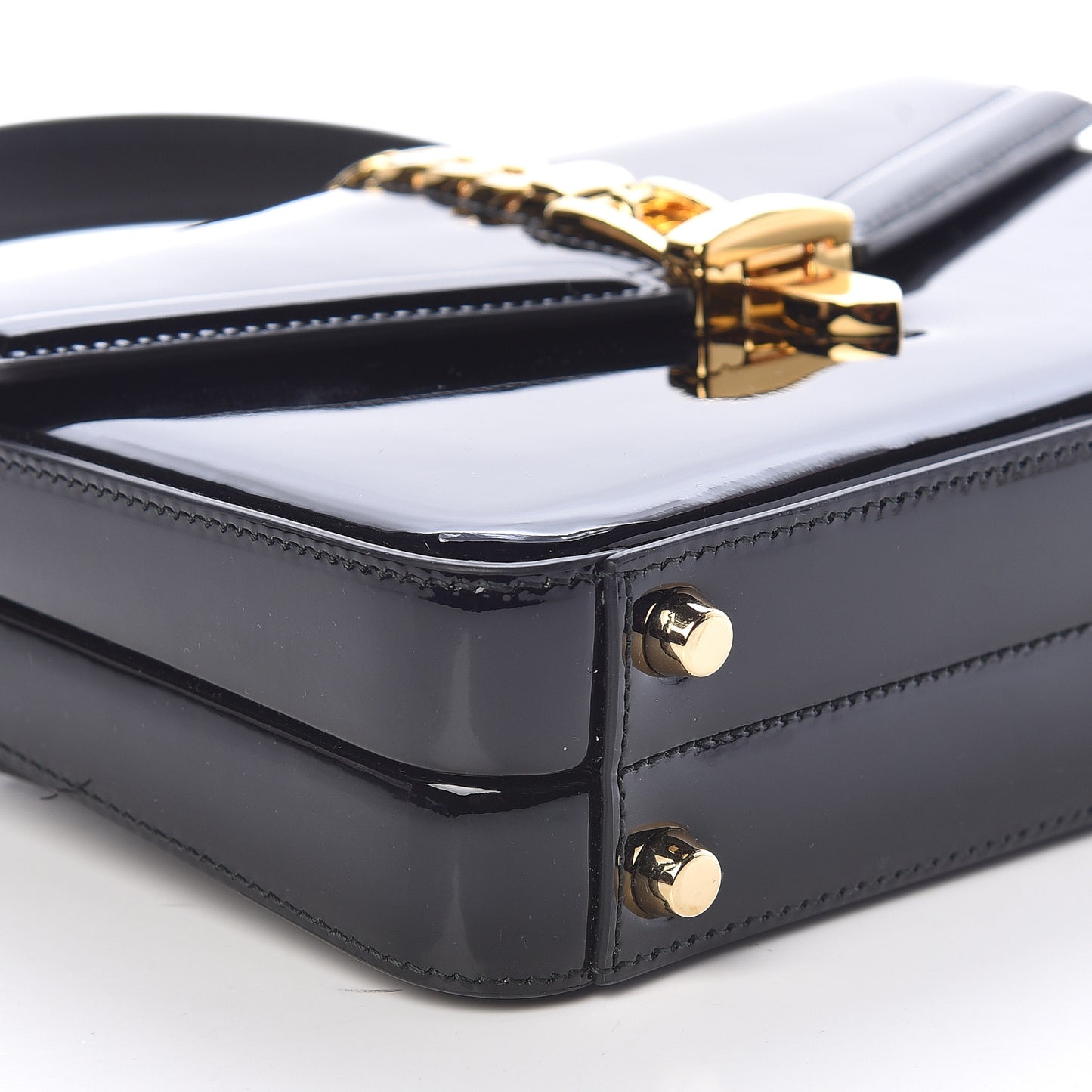 Mousse Top Patent Mini Sylvie 1969 Top Handle Bag Black