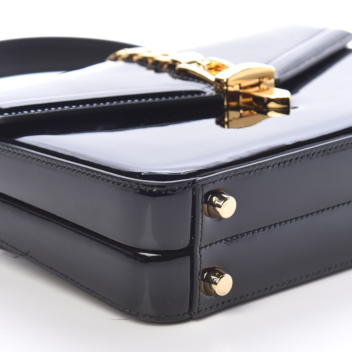 Gucci Mousse Top Patent Mini Sylvie 1969 Top Handle Bag Black 8 of 10