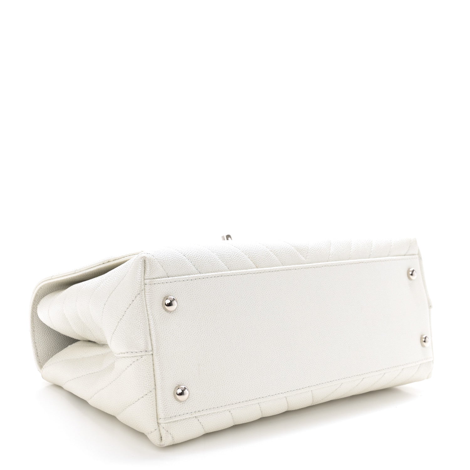 Chanel Iridescent Caviar Chevron Quilted Small Coco Handle Flap White 4 of 12