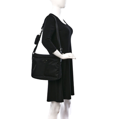 Prada Re-Nylon Vela Saffiano Pocket Double Zip Messenger Bag Black 2 of 9