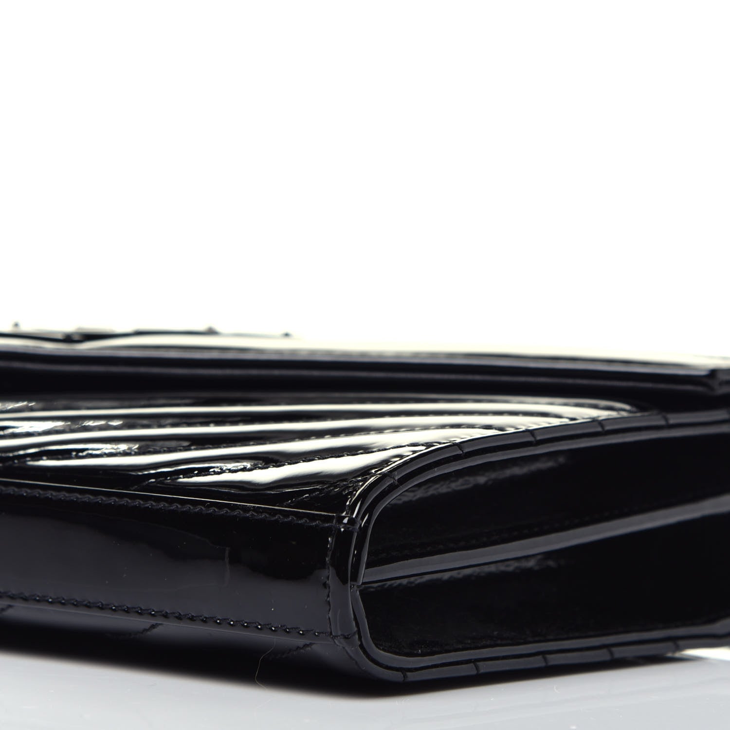 Saint Laurent Patent Matelasse Chevron Monogram Chain Wallet Black 8 of 8