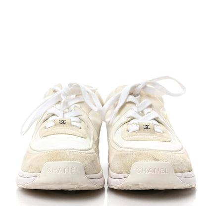 Chanel Suede Calfskin Fabric CC Sneakers 37.5 White 2 of 6