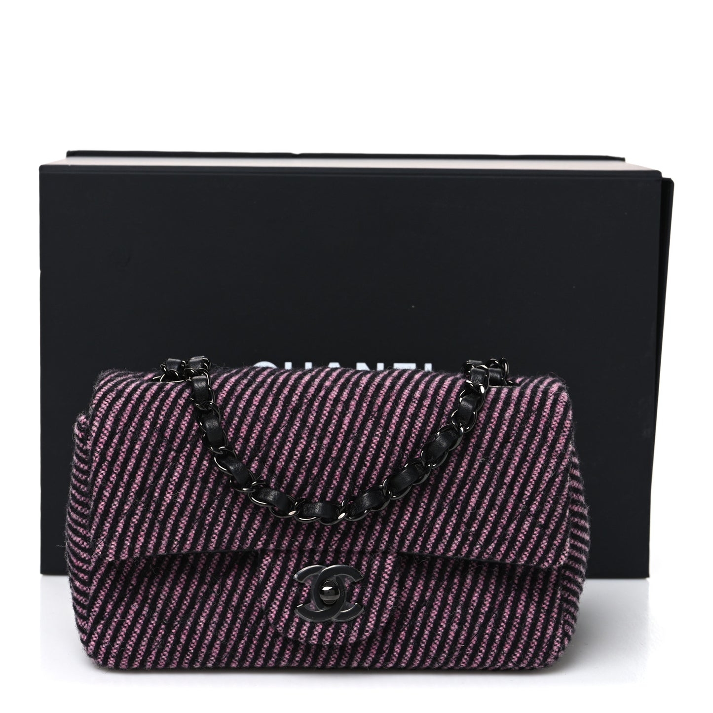 Wool Tweed Quilted Mini Rectangular Flap Pink Black