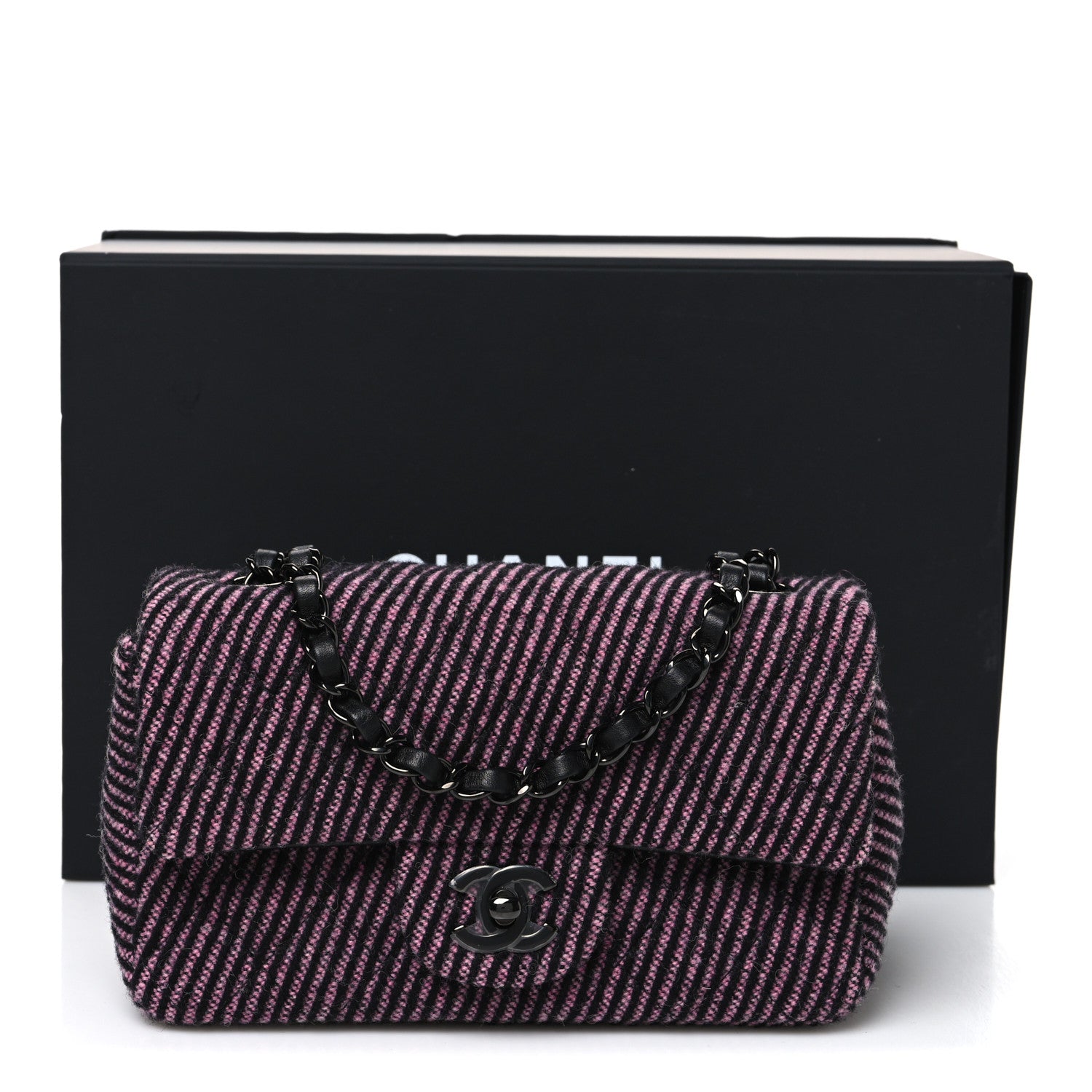 Chanel Wool Tweed Quilted Mini Rectangular Flap Pink Black 10 of 10