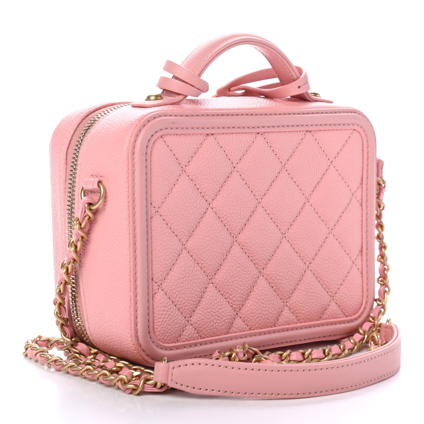 Caviar Quilted Small CC Filigree Vanity Case Pink
