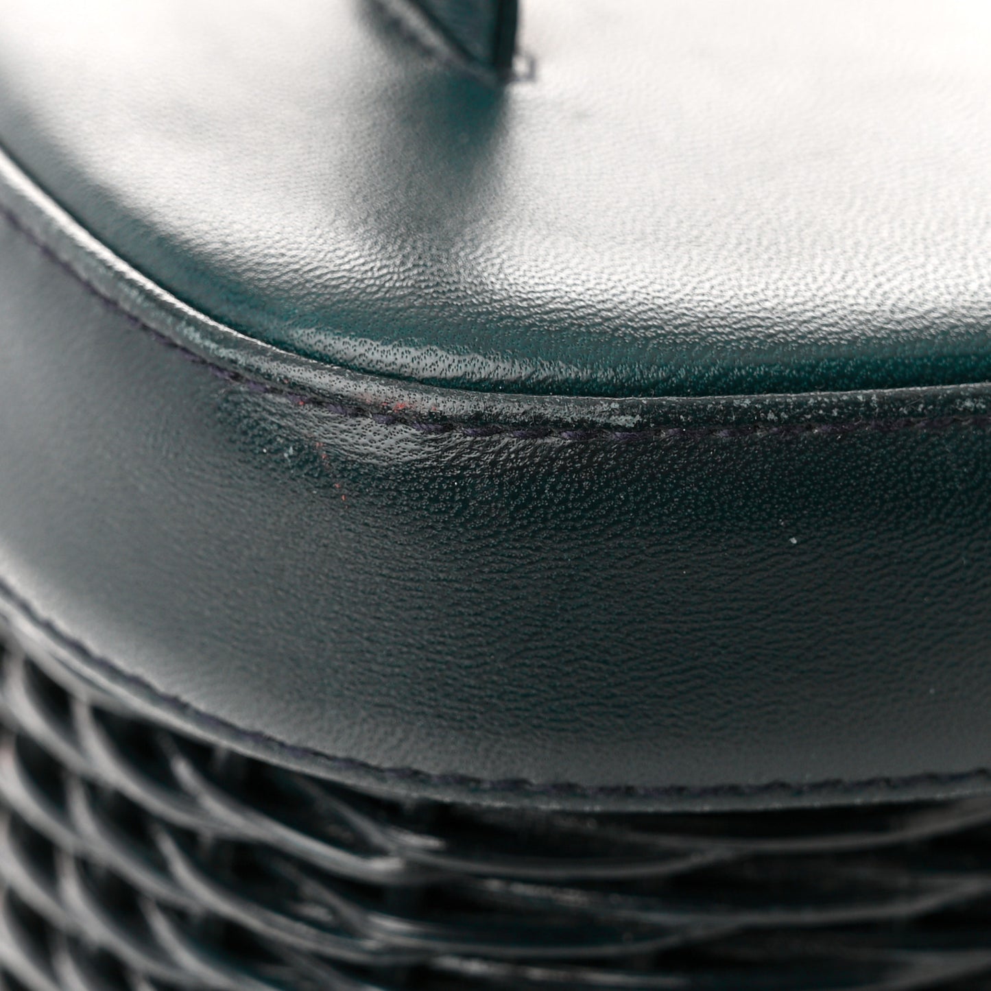 Lambskin Straw Basket Top Handle Bag Navy