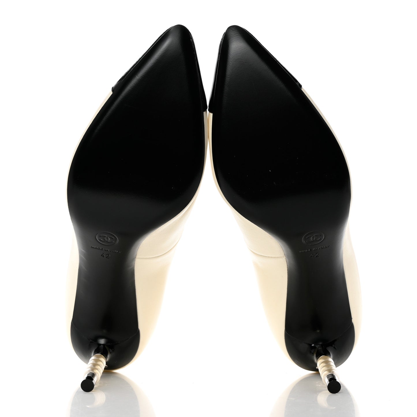 Lambskin Patent Calfskin Pearl Cap Toe Short Boots 42 Ivory Black