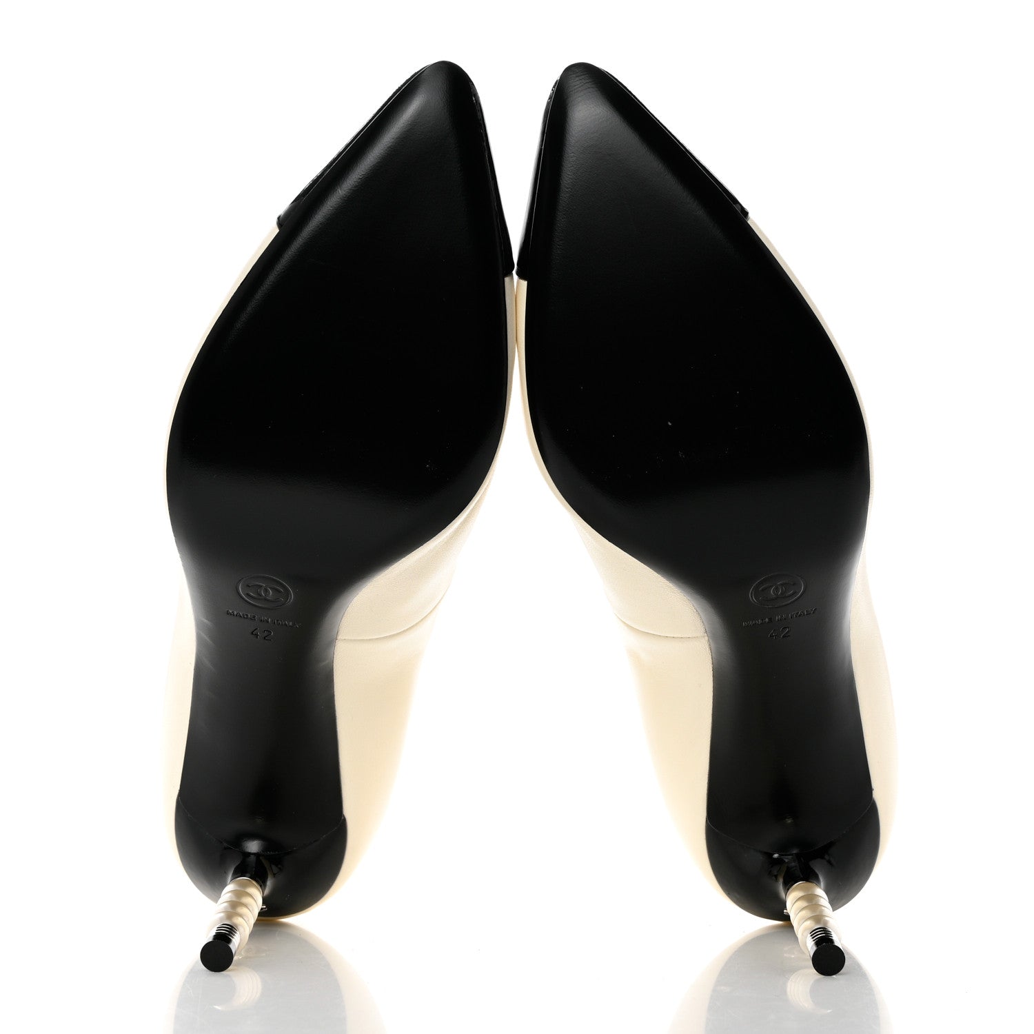 Chanel Lambskin Patent Calfskin Pearl Cap Toe Short Boots 42 Ivory Black 5 of 9