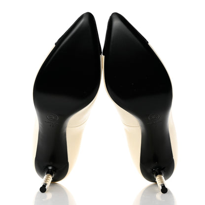 Chanel Lambskin Patent Calfskin Pearl Cap Toe Short Boots 42 Ivory Black 5 of 9