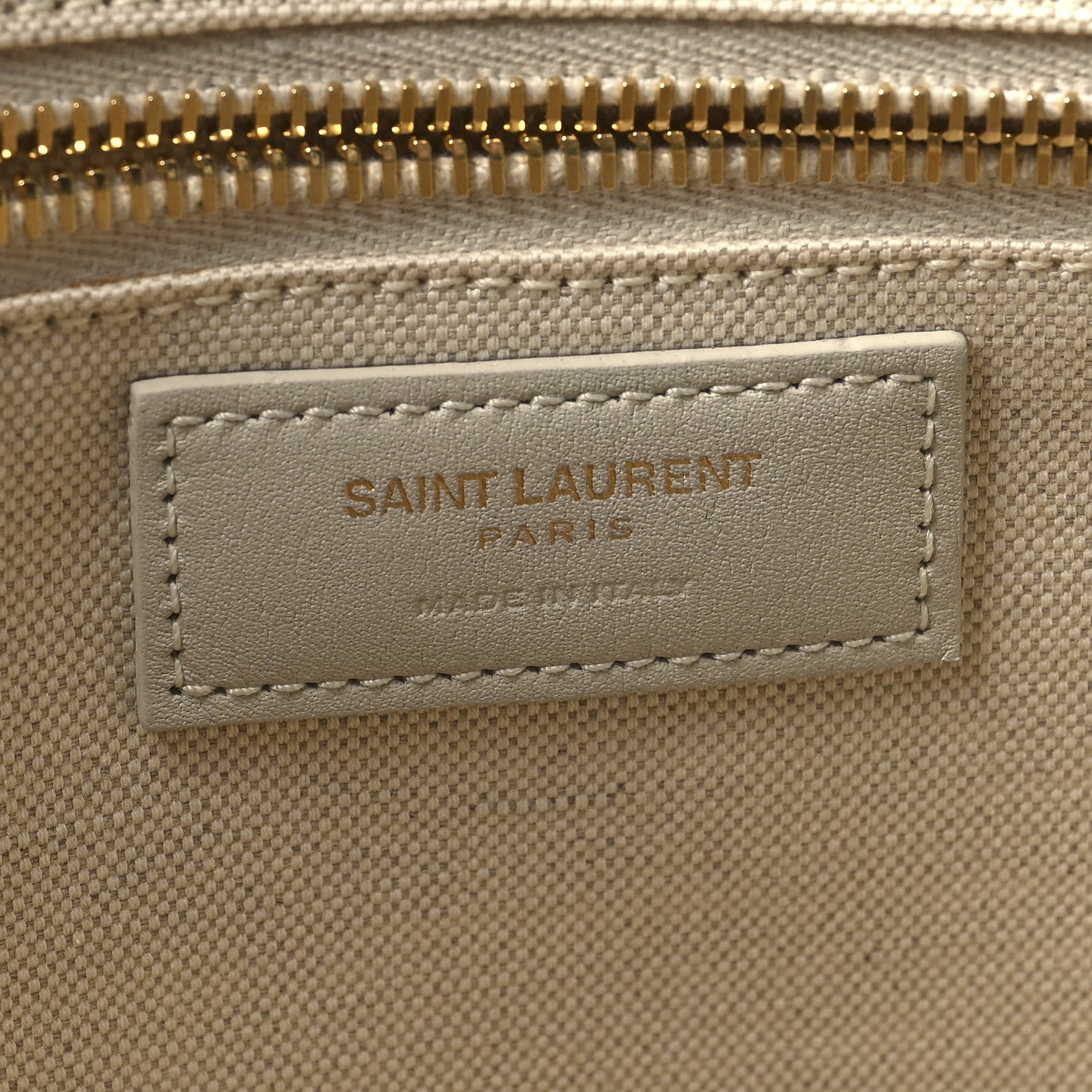 Saint Laurent Linen Calfskin Small Rive Gauche Tote Military Green Blanc Vintage 6 of 10