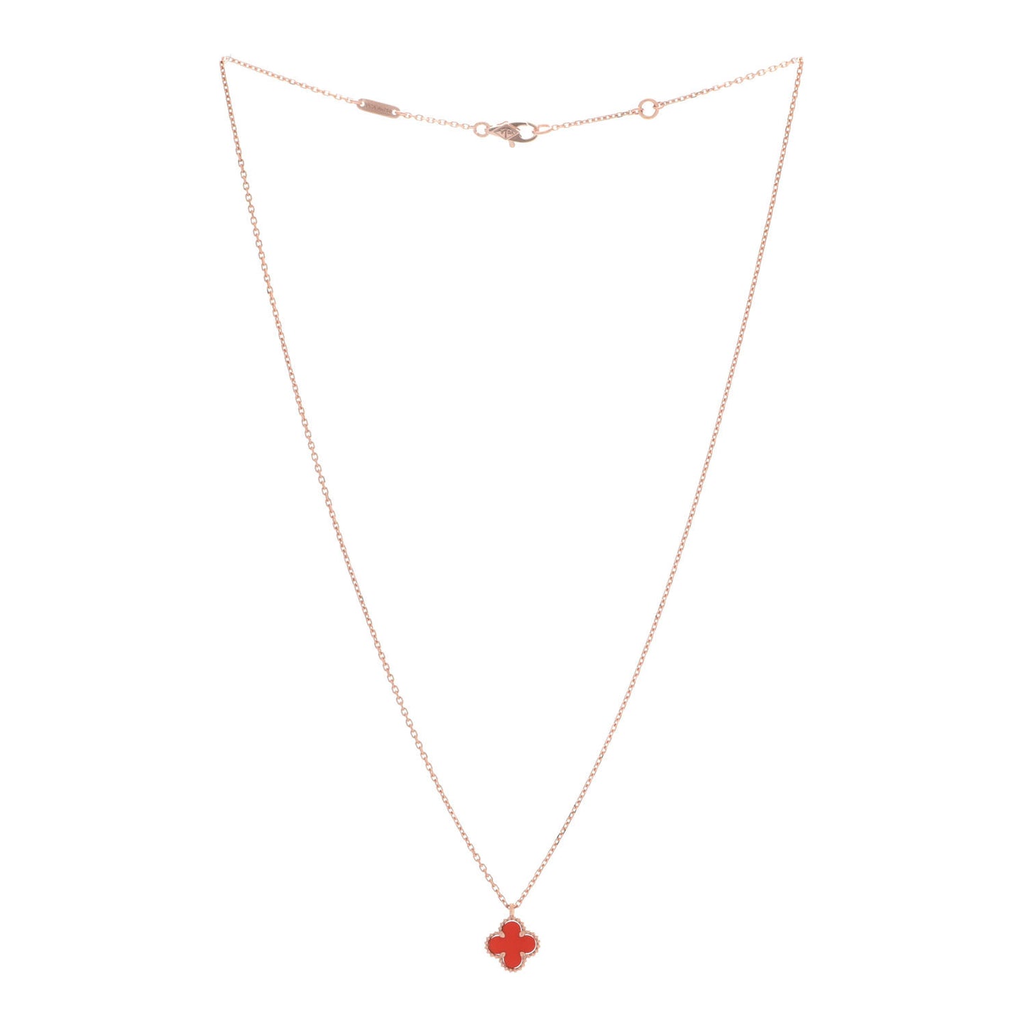 18K Rose Gold Carnelian Sweet Alhambra Pendant Necklace
