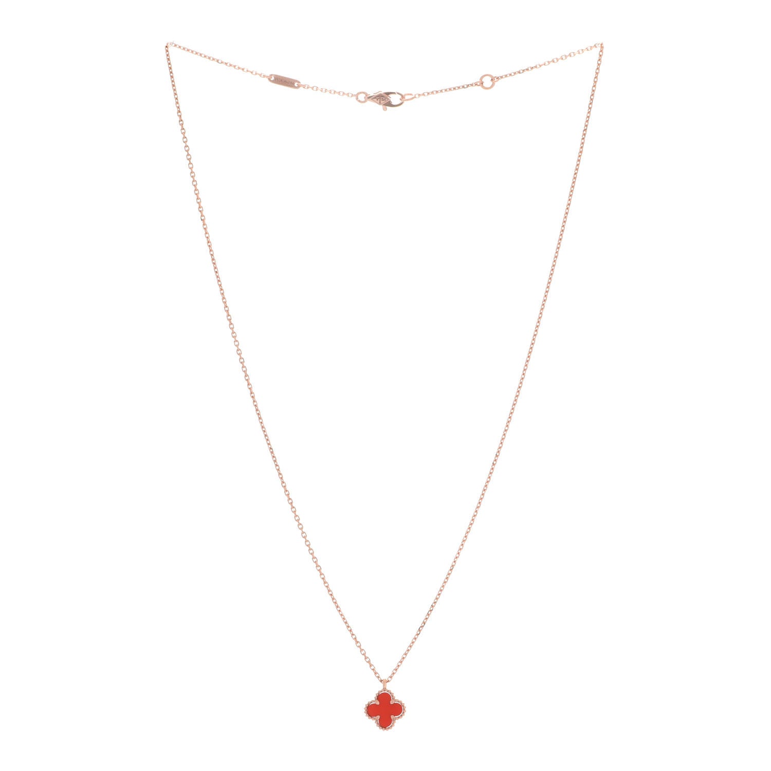 Van Cleef & Arpels 18K Rose Gold Carnelian Sweet Alhambra Pendant Necklace 3 of 7