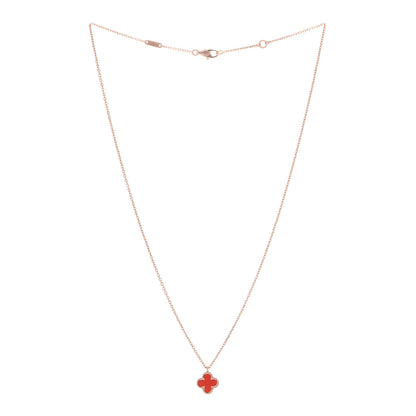 Van Cleef & Arpels 18K Rose Gold Carnelian Sweet Alhambra Pendant Necklace 3 of 7