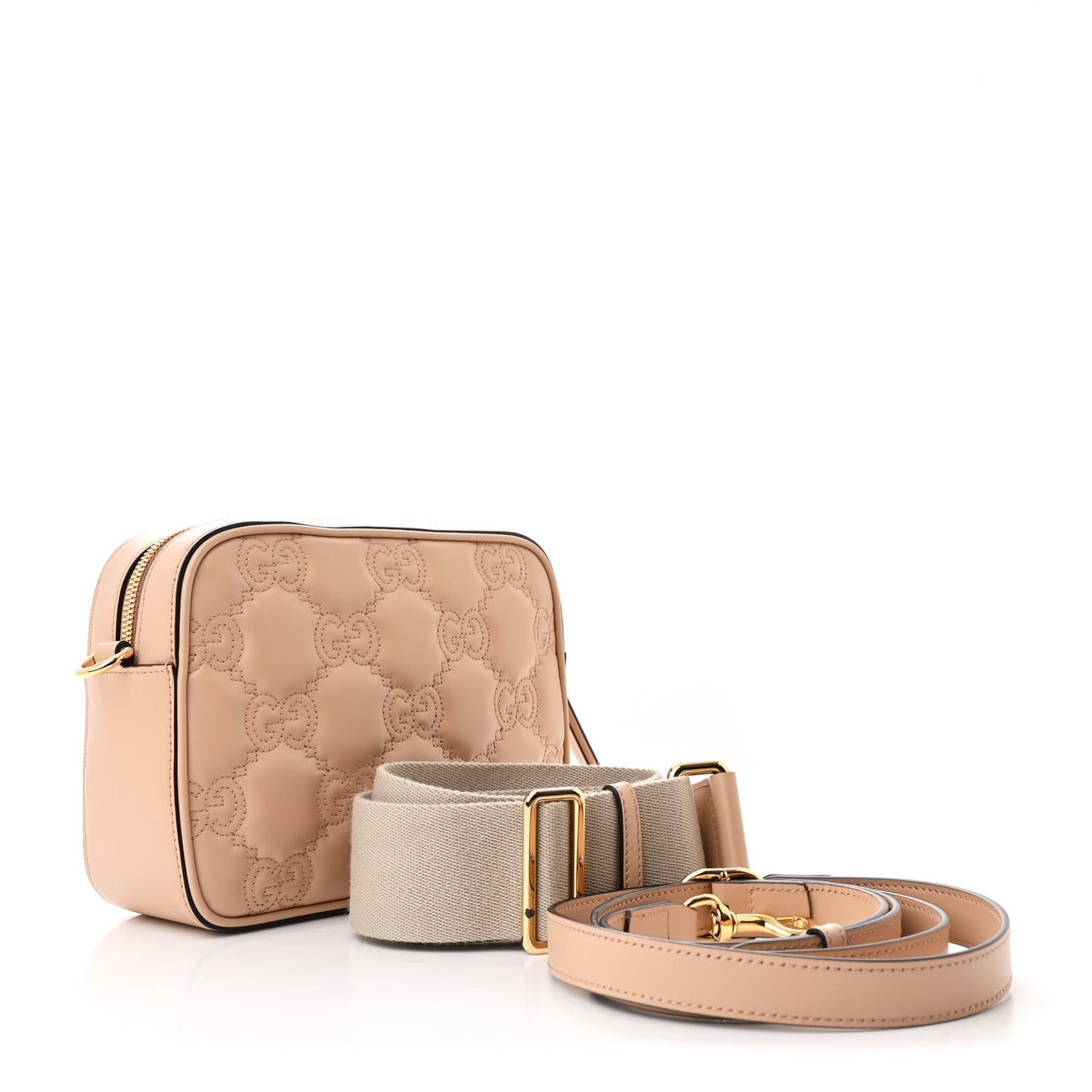 Calfskin GG Matelasse Small Shoulder Bag Pink Sand Natural