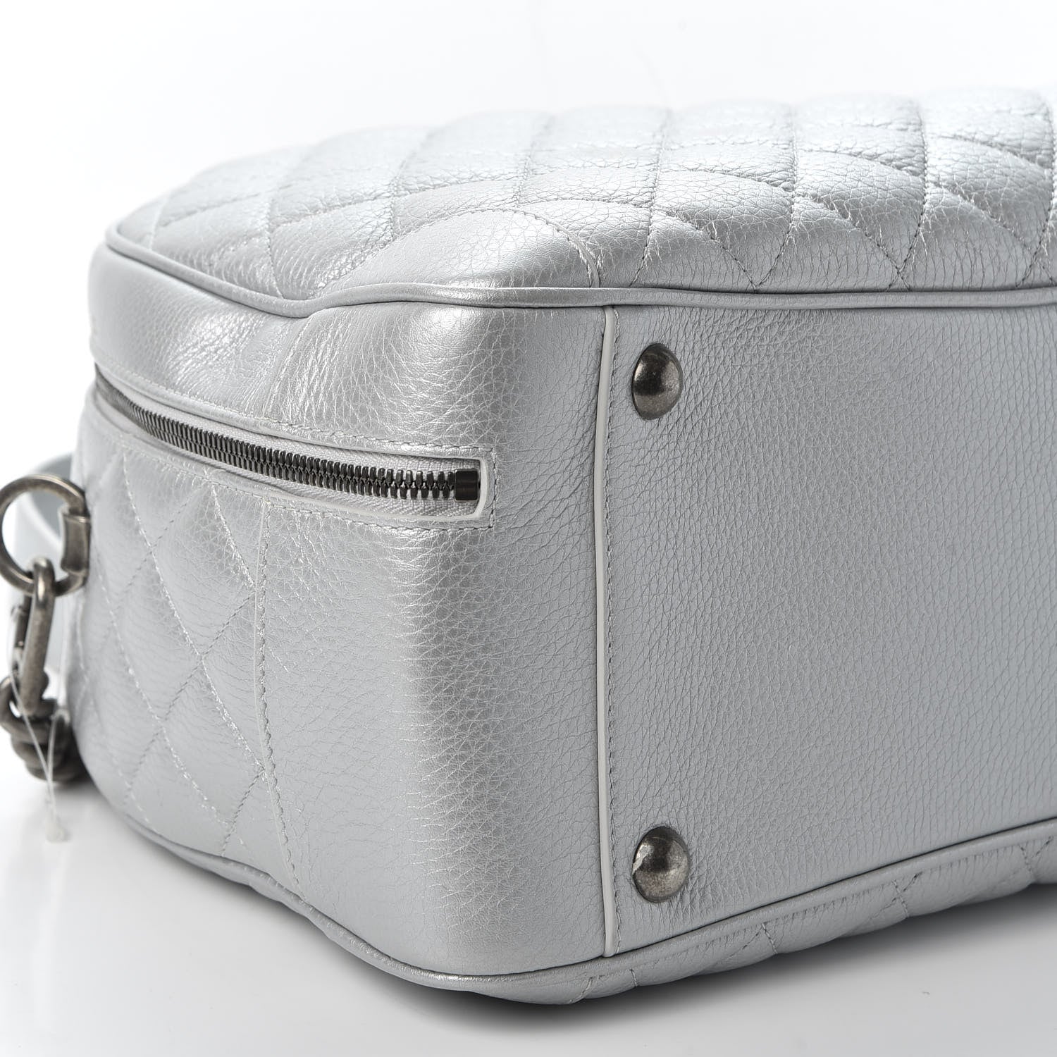 Chanel Metallic Calfskin Quilted Medium Airlines Round Trip Bowling Bag Silver 5 of 10