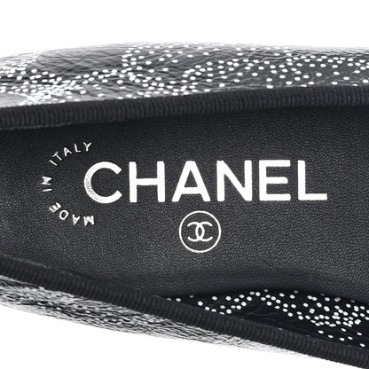 Chanel Calfskin Camellia Printed Cap Toe Ballerina Flats 36.5 Black White 8 of 10