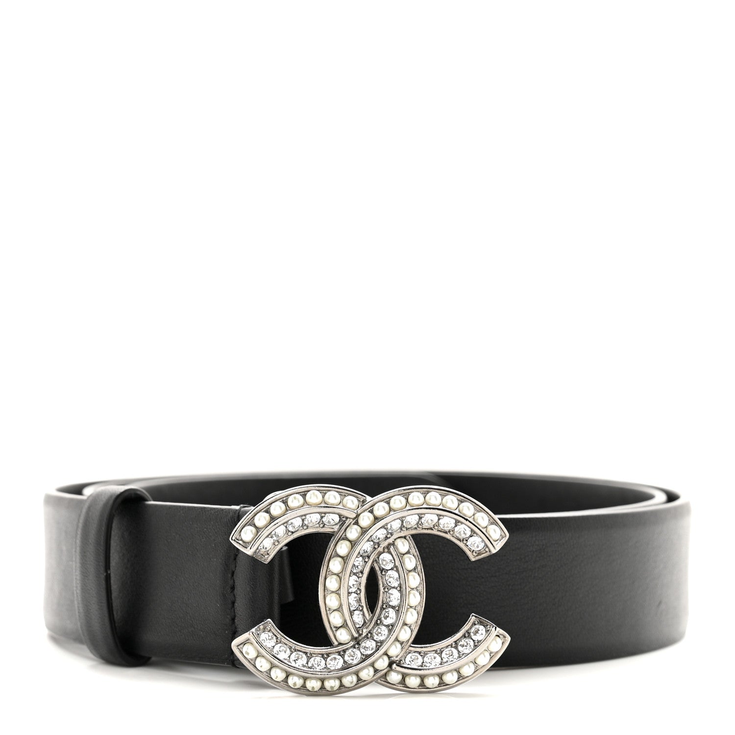 Chanel Calfskin Pearl Crystal CC Belt 90 36 Black 1 of 12