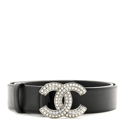 Chanel Calfskin Pearl Crystal CC Belt 90 36 Black 1 of 12