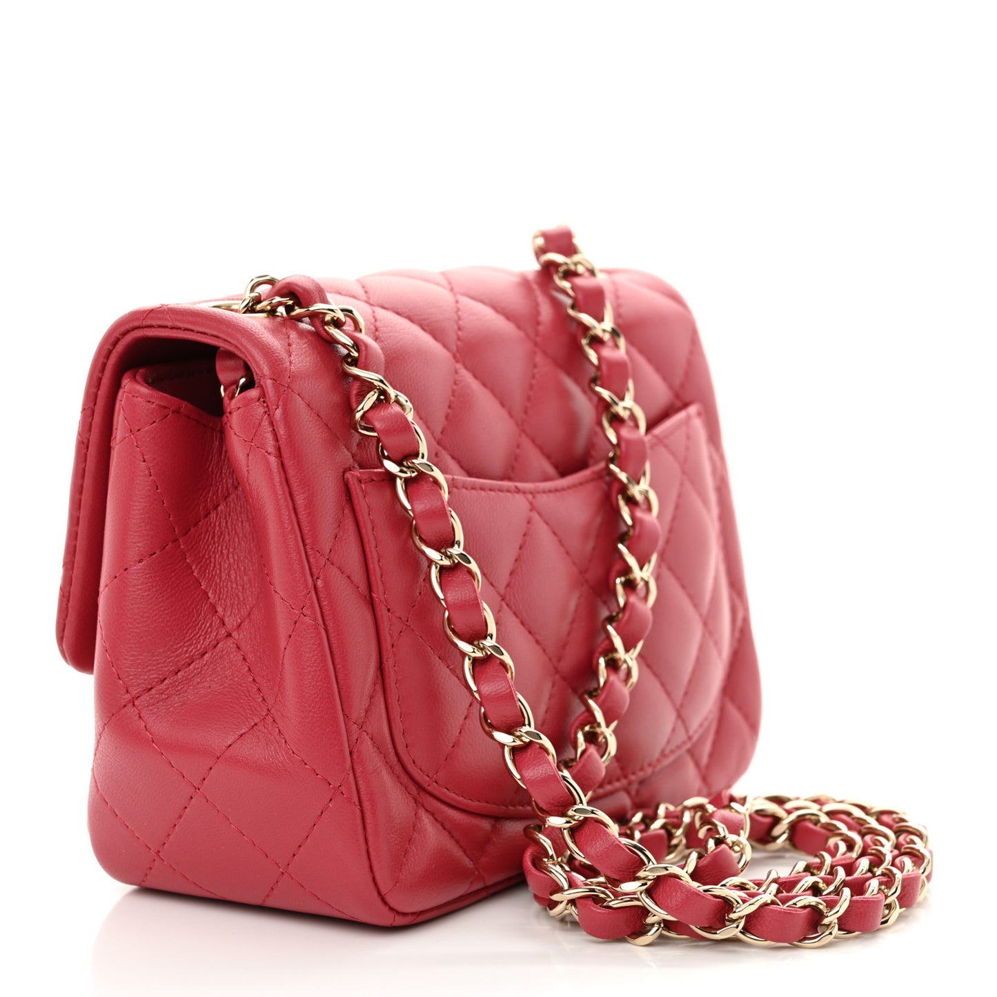 Lambskin Quilted Mini Square Flap Dark Pink