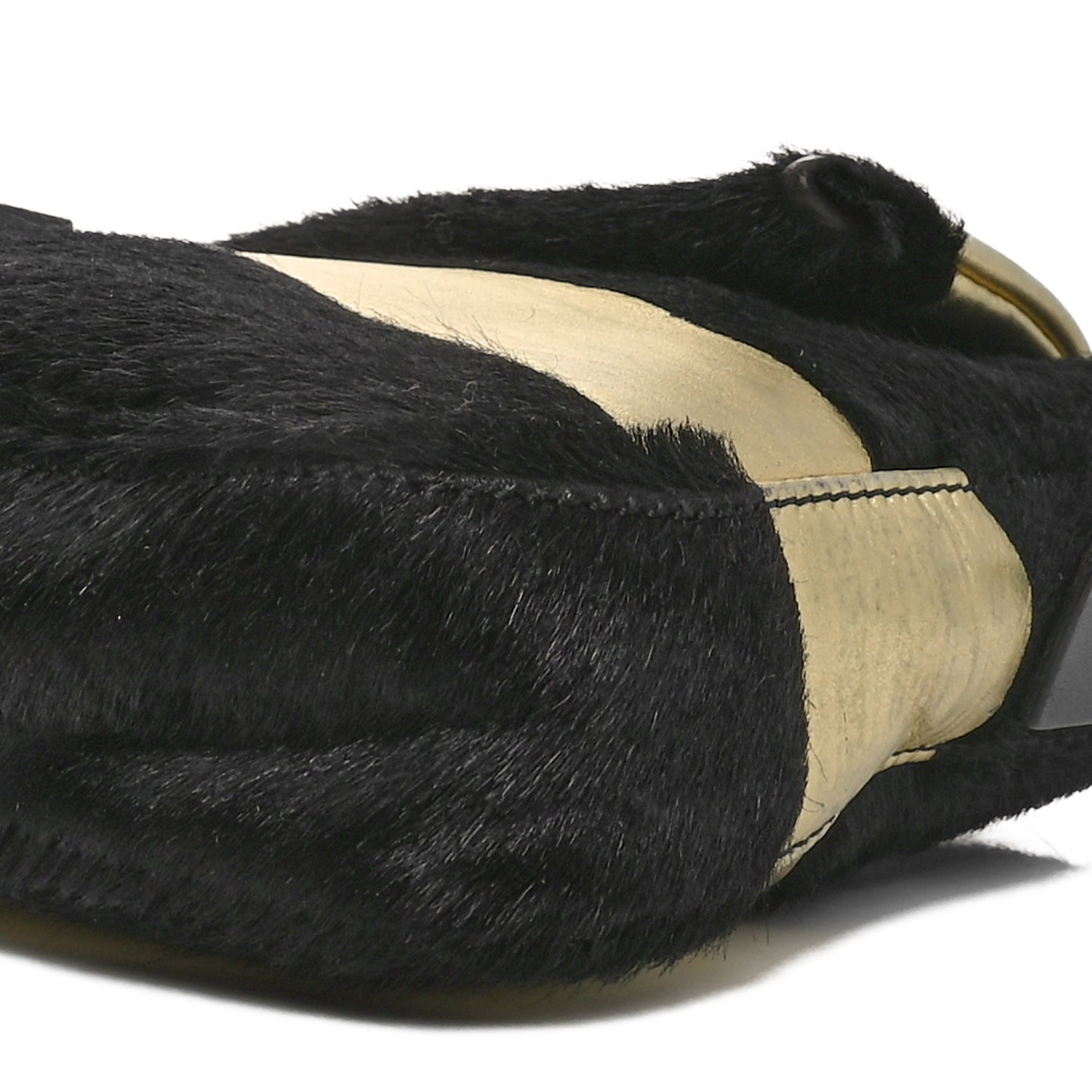Metallic Calfskin Calf Hair Baguette Black Gold