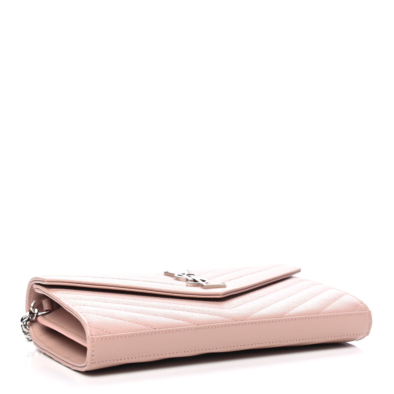 Saint Laurent Grain De Poudre Matelasse Chevron Monogram Chain Wallet Pale Pink 3 of 4