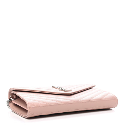 Saint Laurent Grain De Poudre Matelasse Chevron Monogram Chain Wallet Pale Pink 3 of 4