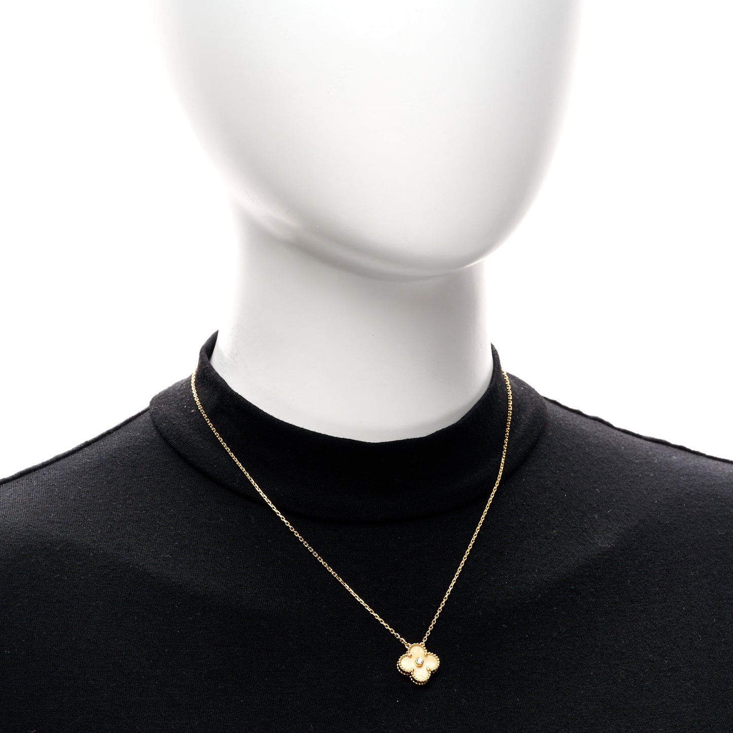 18K Yellow Gold Diamond Yellow Mother of Pearl Vintage Alhambra Pendant Necklace