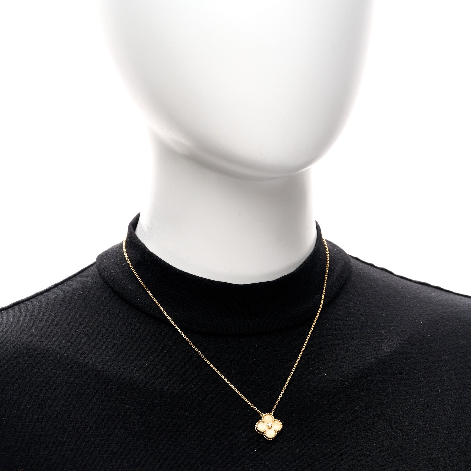 Van Cleef & Arpels 18K Yellow Gold Diamond Yellow Mother of Pearl Vintage Alhambra Pendant Necklace 2 of 5