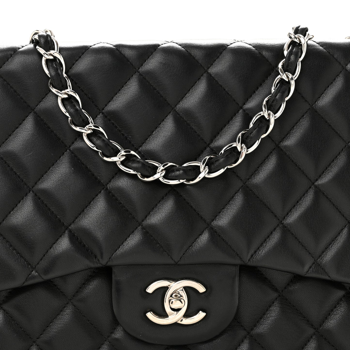 Lambskin Quilted Jumbo Single Flap Black