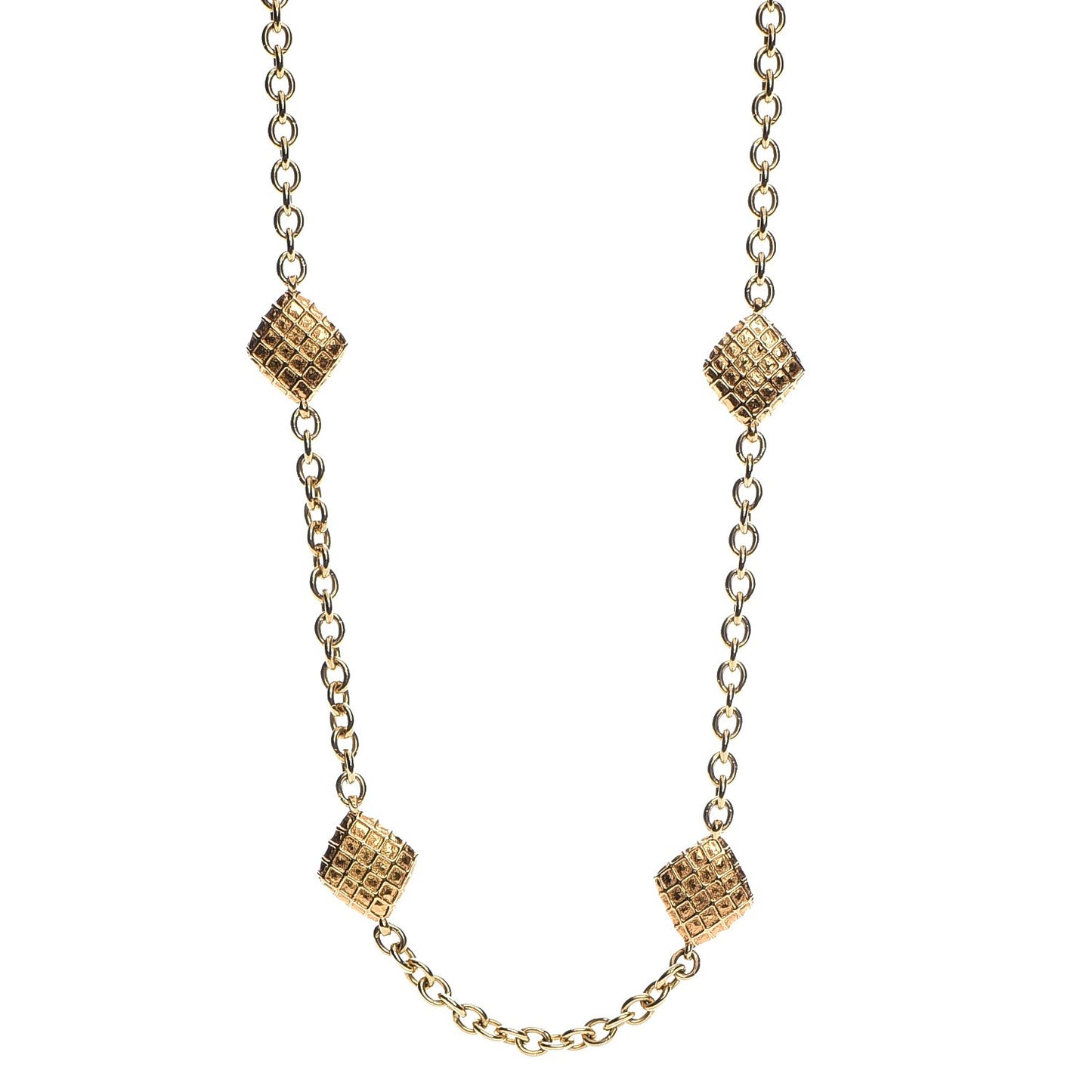 Quilted Long Chain Necklace Gold