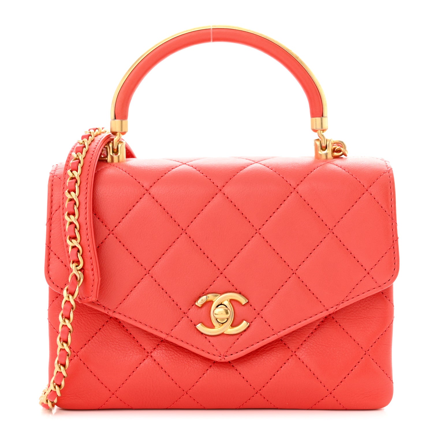 Chanel Calfskin Quilted Metal Small Top Handle Envelope Flap Red 1 of 12