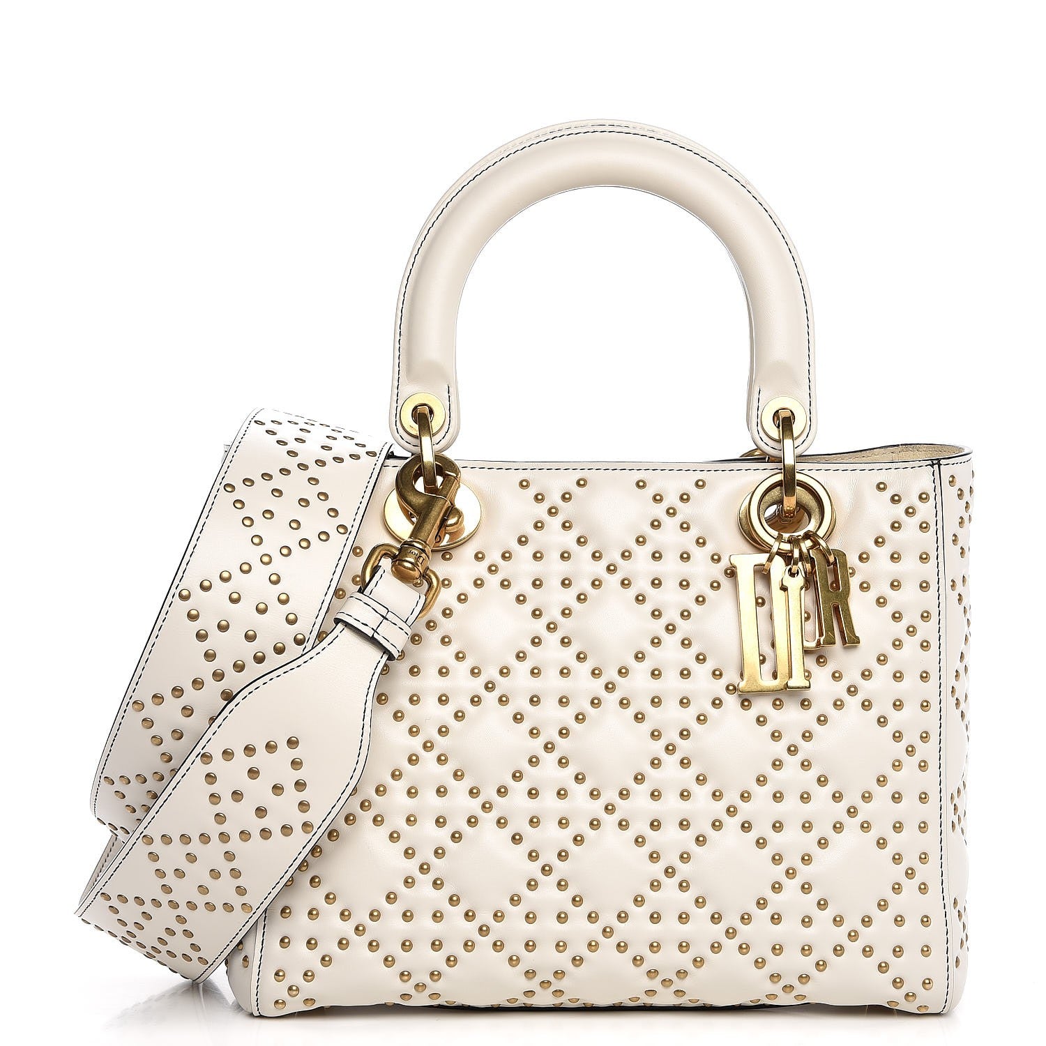 Christian Dior Calfskin Cannage Studded Medium Supple Lady Dior White 1 of 7