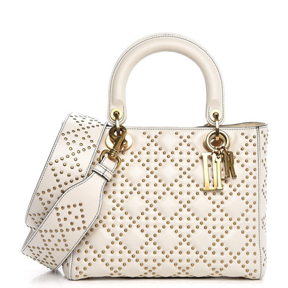 Christian Dior Calfskin Cannage Studded Medium Supple Lady Dior White 1 of 7