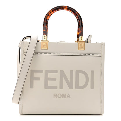 Fendi Vitello King Plexiglass Logo Embossed Small Fendi Sunshine Shopper Tote White Rice 1 of 9
