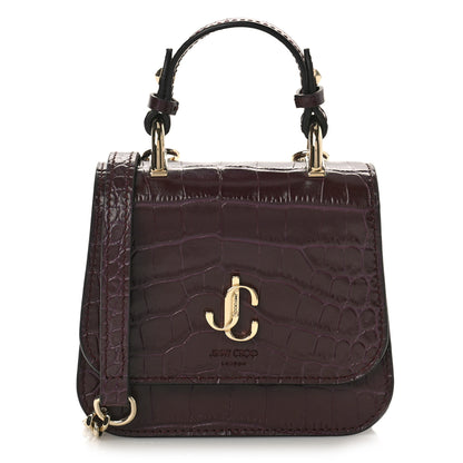 Jimmy Choo Crocodile Embossed Calfskin Micro JC Top Handle Bordeaux 1 of 8