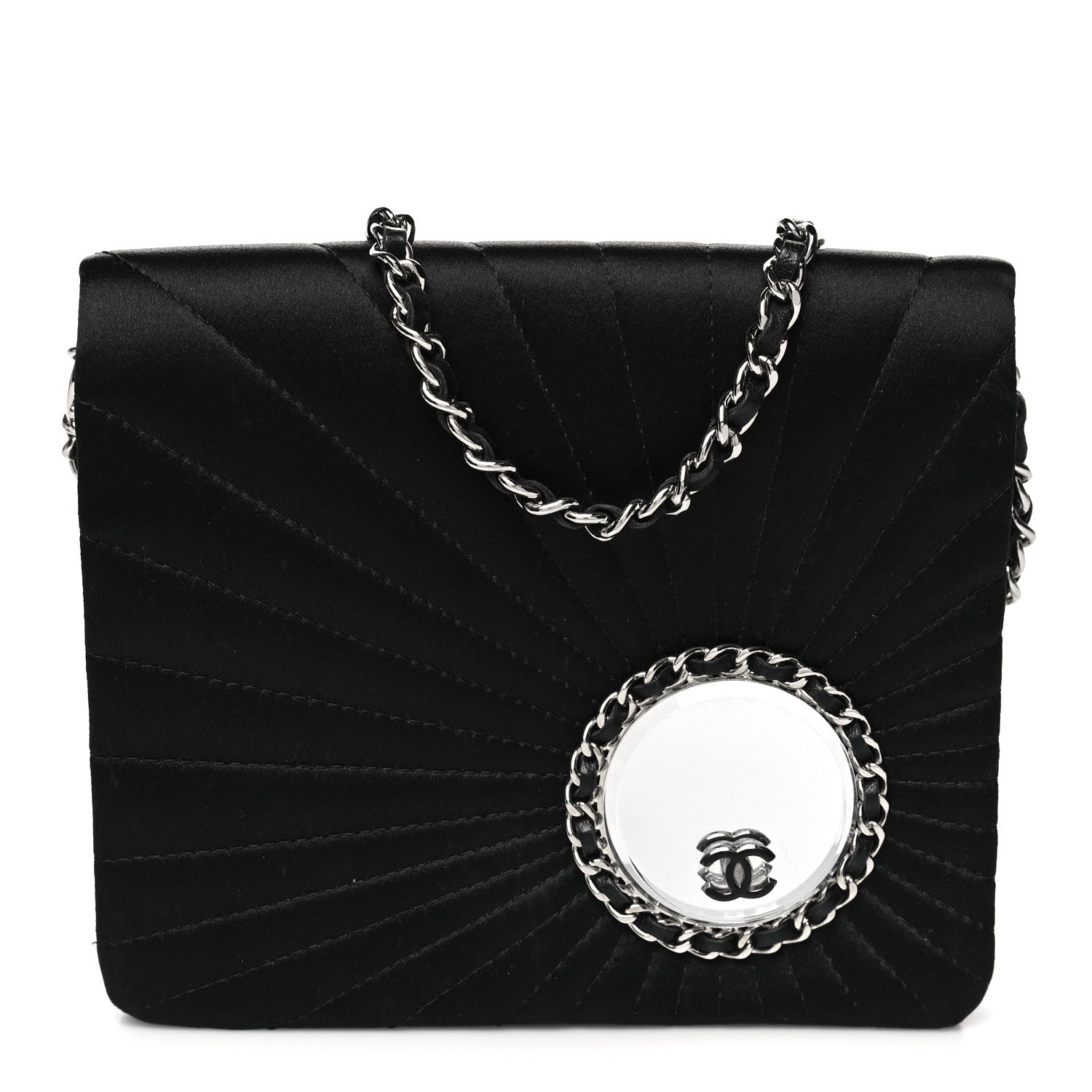 Chanel Satin Pleated Chain Embellished Mirror Flap Black 1 of 11