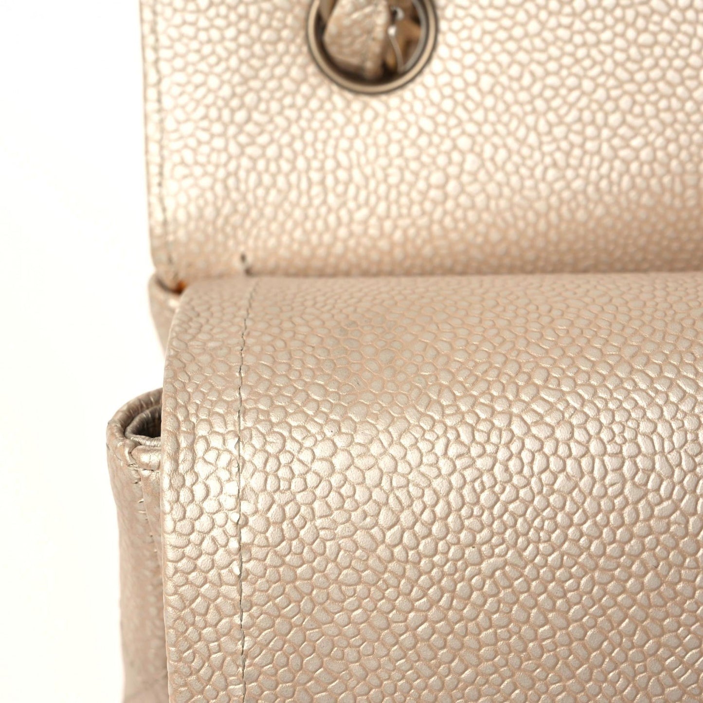 Iridescent Caviar Quilted Jumbo Double Flap Beige