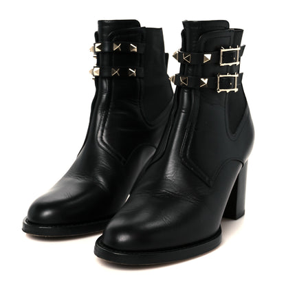 Valentino Garavani Calfskin Rockstud Double Buckle Beatle Chelsea 70mm Ankle Boots 37.5 Black 4 of 10