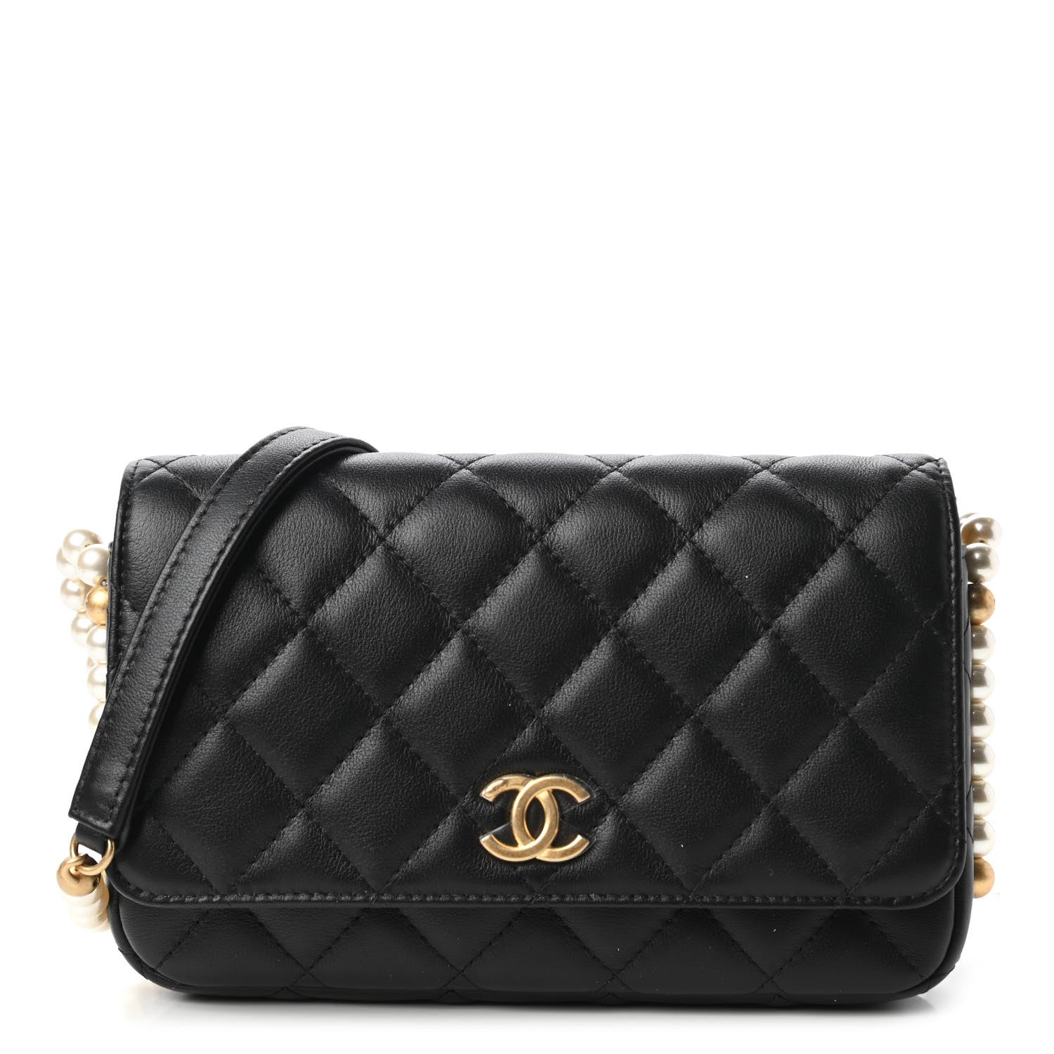 Chanel Calfskin Quilted Pearl Wallet On Chain WOC Black 1 of 11