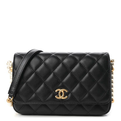 Chanel Calfskin Quilted Pearl Wallet On Chain WOC Black 1 of 11