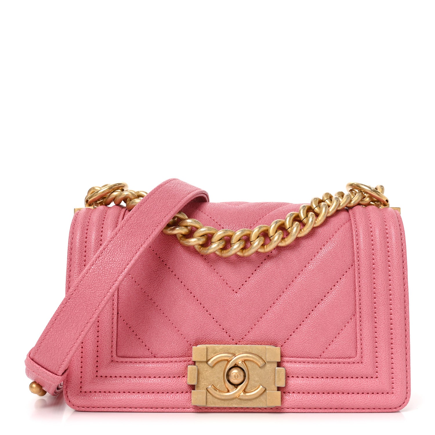 Chanel Caviar Chevron Quilted Small Boy Flap Pink 1 of 11