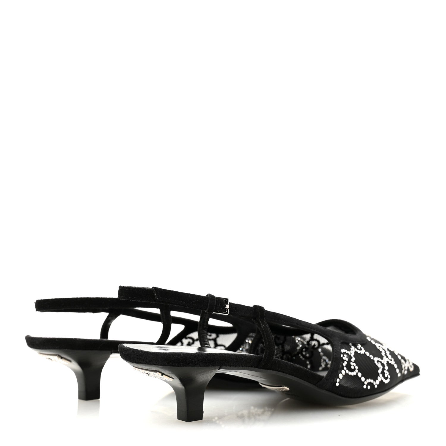 Gucci Tela Retino Kid Scamosciato Crystal GG Monogram Square G 35mm Slingback Pumps 36.5 Black 5 of 9