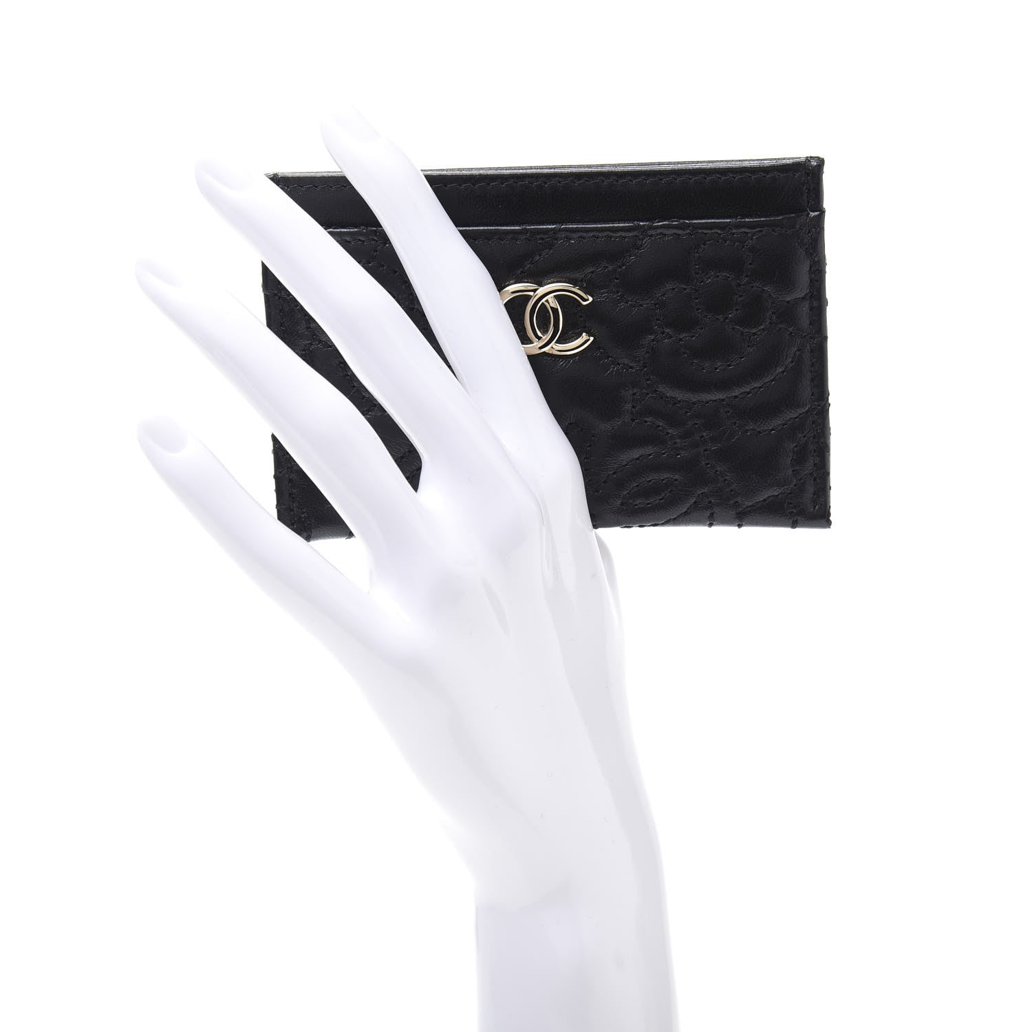 Chanel Lambskin Camellia Stitched Card Holder Black 2 of 10