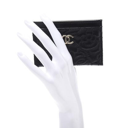 Chanel Lambskin Camellia Stitched Card Holder Black 2 of 10