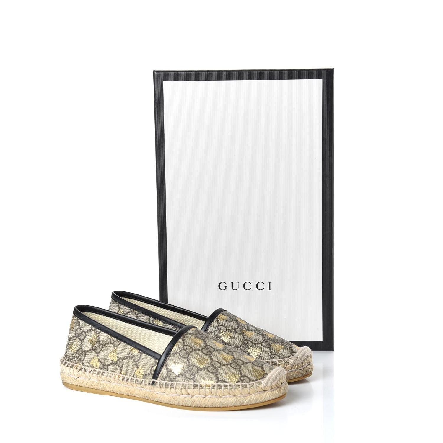 Gucci GG Supreme Monogram Bees Espadrille Flats 35.5 Beige Ebony Oro Black 11 of 11